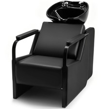 Black Barber Backwash Shampoo Chair w/ Ceramic Bowl Salon Spa Hair Wash Station