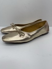 Schutz Arissa Metallic Gold Ballet Flats Bows Soft NEW Size 8.5