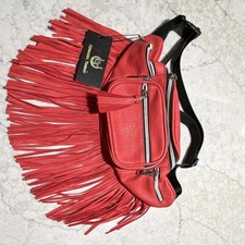 Cowgirl Trendy Red Fringe Crossbody Bag with Zipper Accent Tassel Leather