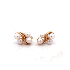 Estate 14k Yellow Gold 3.2mm Freshwater Multi Pearl Petite Dainty Stud Earrings