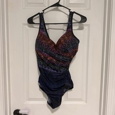 Miraclesuit Tramonto Belle It s A Wrap One Piece Swimsuit Sz 12 Blue Slimming