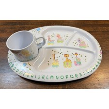 Vintage 1987 Precious Moments ABC melamine divided plate with cup.