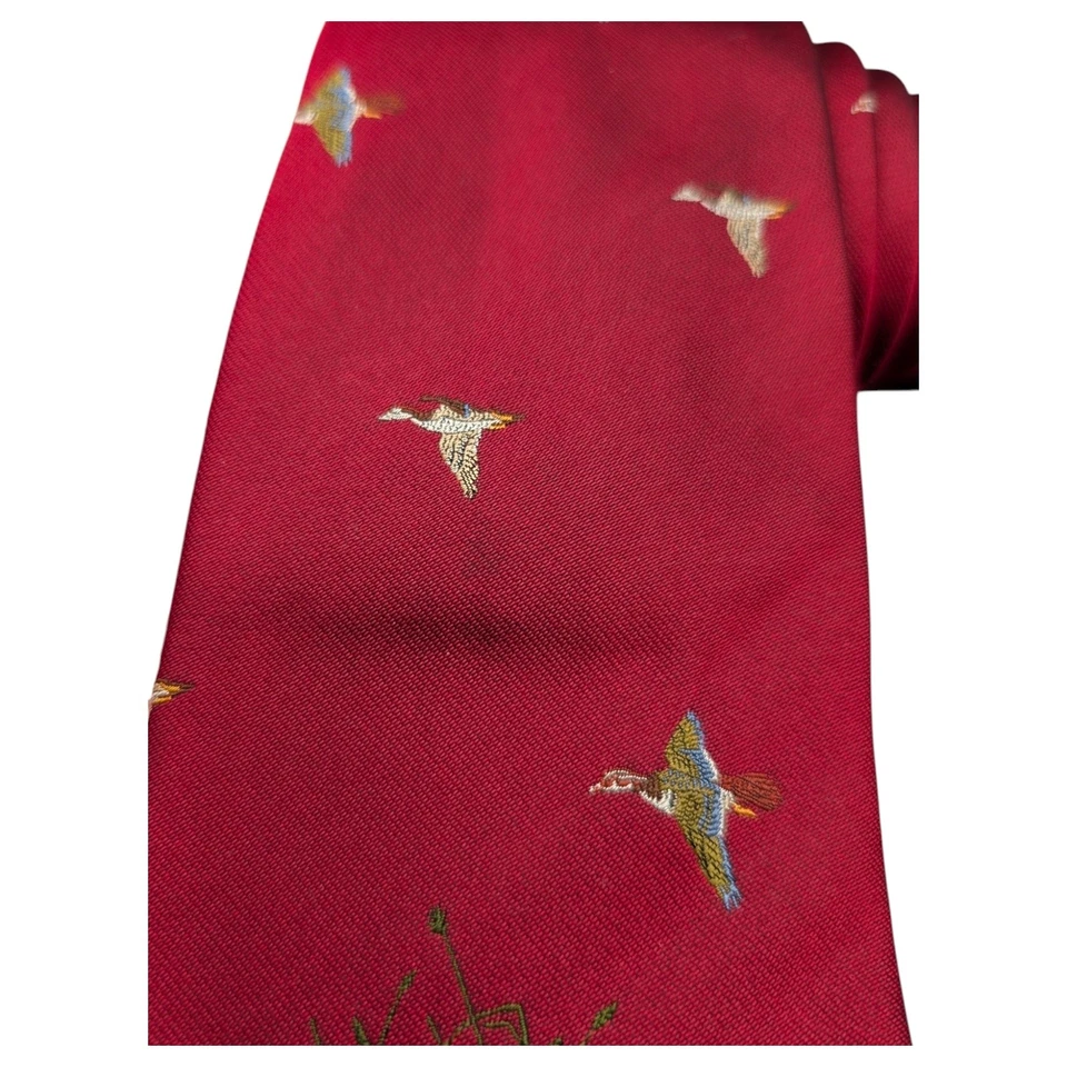 Corbata Polo Ralph Lauren Para Hombre Clásica Seda Roja Pato Cazador Bordada EE. UU. 56" 3.5" Foto 4 de 4