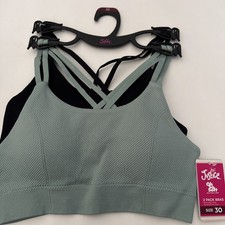 Justice Girls Engineered Seamless Rib Bra, 2-Pack, Size 30 NEW Green And Black