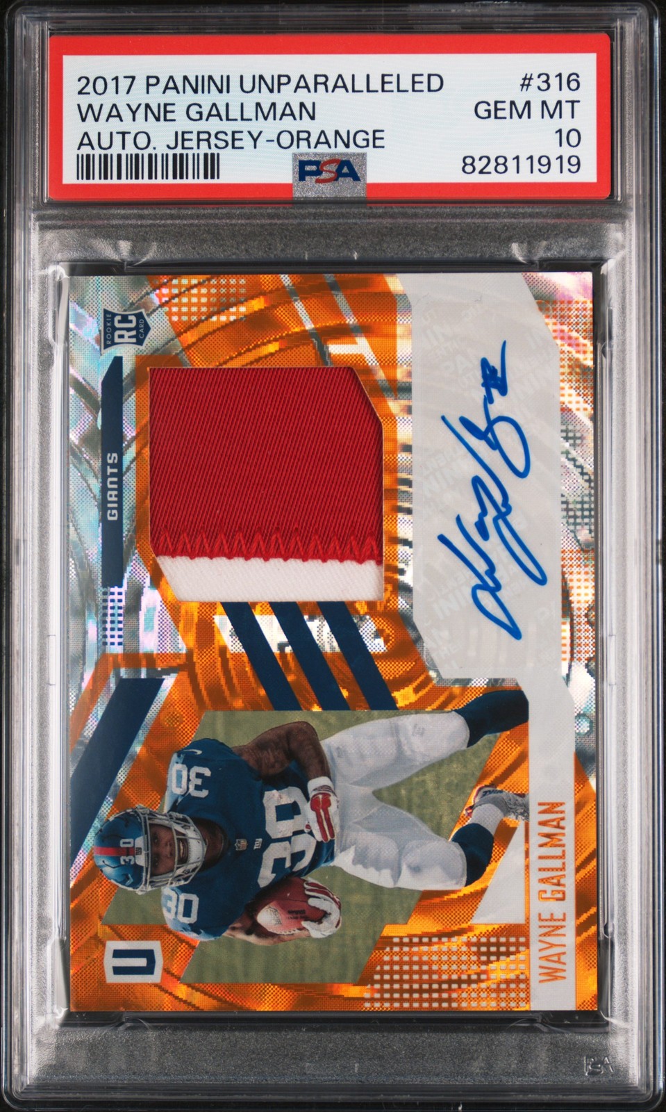 Wayne Gallman Panini Unparalleled #316 Autograph Jersey-Orange