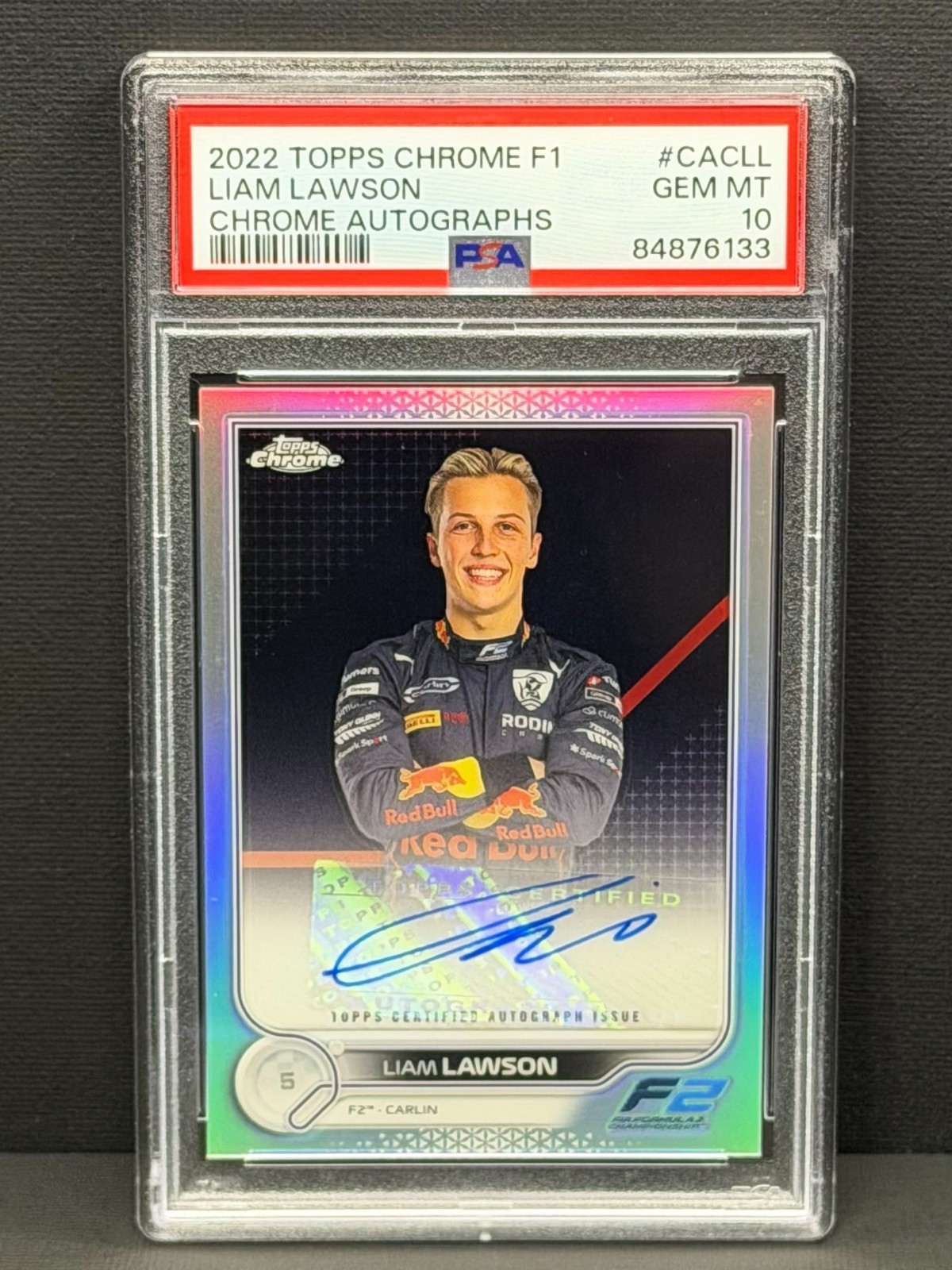 2022 Topps Chrome Formula 1 F1 LIAM LAWSON #CAC-LL Refractor Auto SP PSA 10 view 1