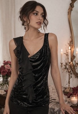 BCX Tank Top Sz S Y2K Velvet Whimsigoth Fairy Grunge Dark Romance Ruffle NWT