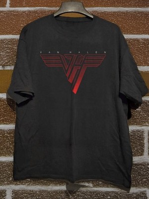 VAN HALEN - 'Classic Red Logo' Rock Band Unisex Black  Cotton T-Shirt