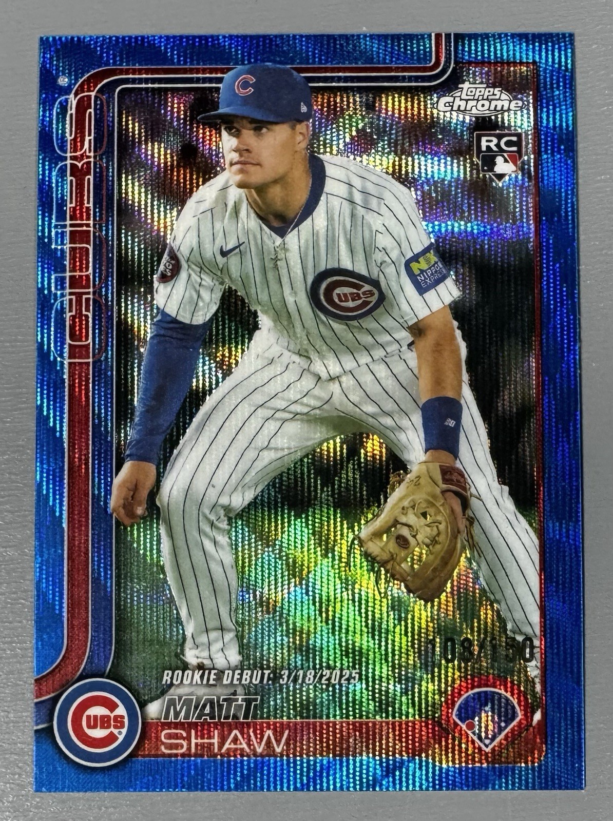 2025 Topps Chrome Update Matt Shaw Blue Wave 108/150 Cubs Rookie RC #USC135