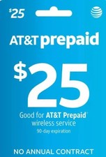 AT T - AT T Prepaid 25 Refill Top-Up Prepaid Card , Card PIN / RECHARGE fast