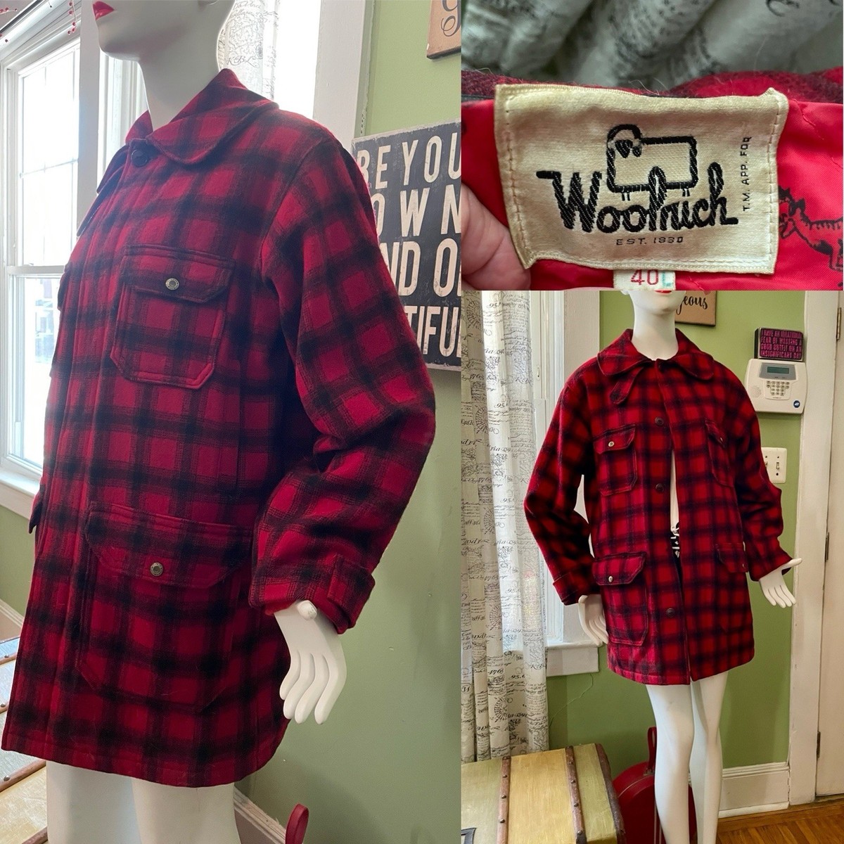Vintage 40s Woolrich Mackinaw Coat L 44 Rare Wool Plaid Workwear 