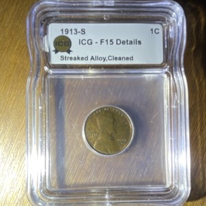 1913-S Lincoln Wheat Small Cent 1C ICG F15 Details Cleaned BN San Francisco
