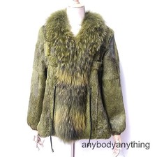 Women's Short Rex Rabbit Fur Jacket Slim Fox Fur Collar Long Sleeve Mom Overcoat