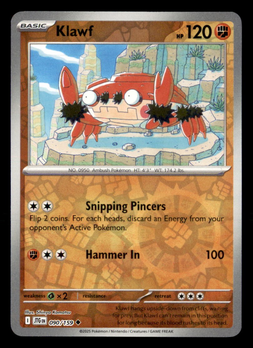 Klawf 090/159 Uncommon Journey Together Pokemon Reverse Holo Near Mint