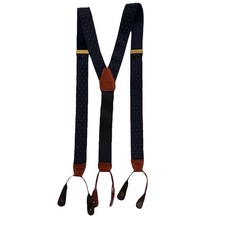 Brooks Brothers Navy Blue And Gold Geometric Suspenders Braces Made in England