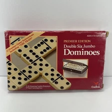 Vtg Cardinal Premier Edition Double Six Jumbo Dominoes Full Set Vinyl Case New