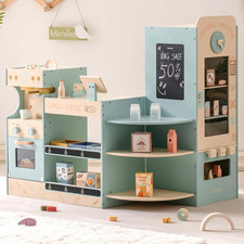 Grocery Store Playset, Kids Play Store, Wooden Supermarket Playset with Cash Reg
