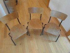 3 Piece GDR Children's Chair for Kindergarten School Wood Metal Vintage Stackable
