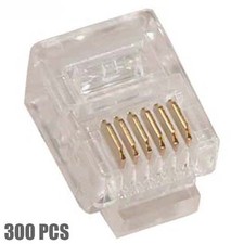 300 Pcs RJ12 6P6C Telephone Phone Line Plug Connector Cable End Head Gold
