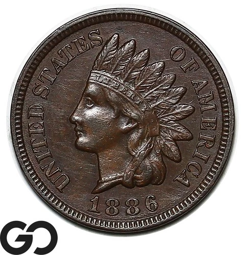 1886 Indian Head Cent Penny, Type 2, Choice Uncirculated Better Date Variety!