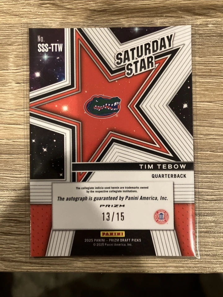 2025 Panini Prizm Draft Picks Tim Tebow Saturday Star Gold Shimmer Auto /15 SSP - Image 2 of 2