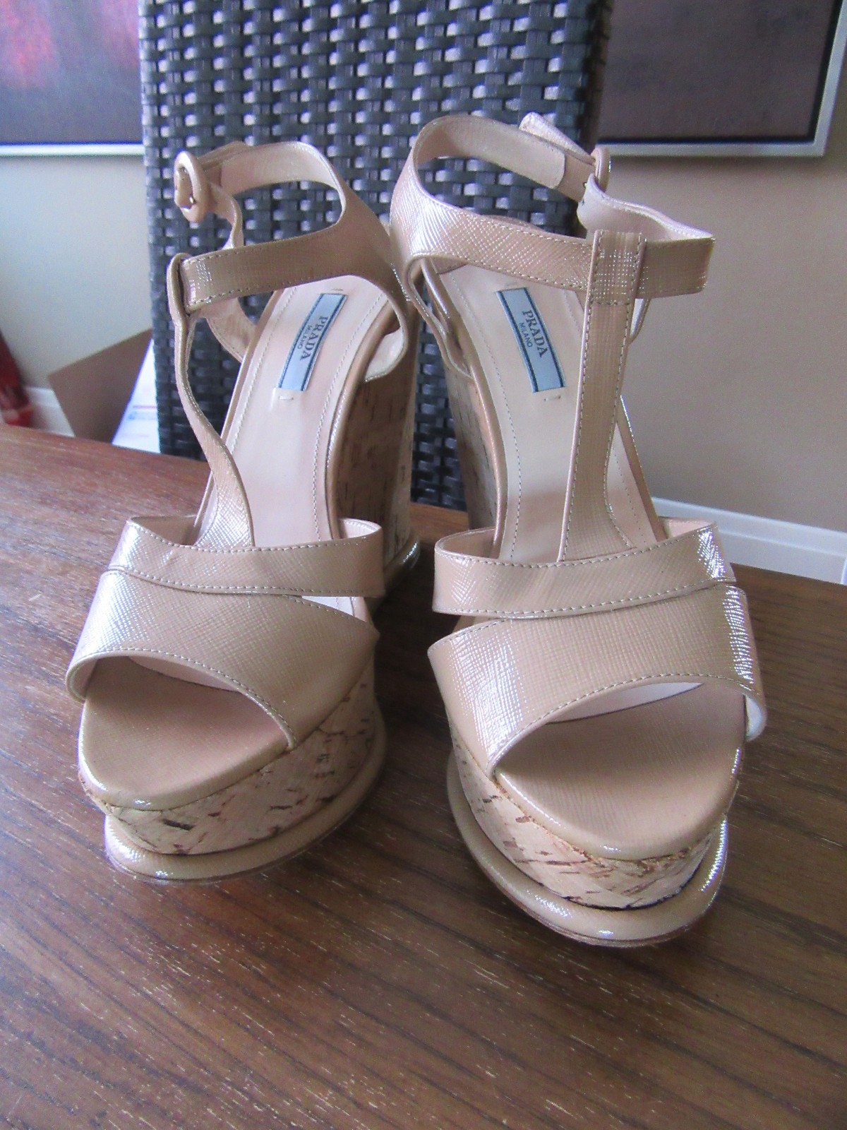 NEW PRADA Saffiano Platform Wedge Cork Sandals Black US 10 EU 40 thumbnail 5