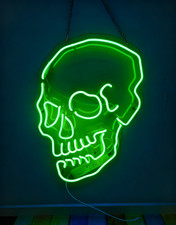 Lámpara de letrero de neón acrílico verde hueso calavera de azúcar 20"x16" con atenuador