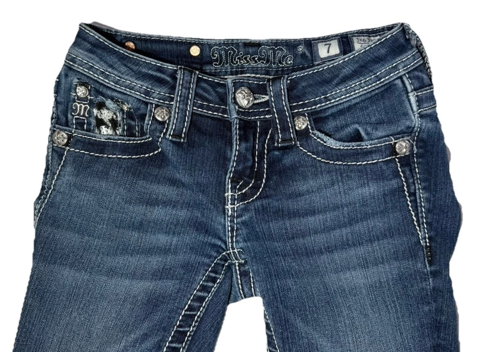 Джинсы узкие Miss Me для девочек размер 7 с вышивкой и стразами JK63225 - Изображение 3 из 4