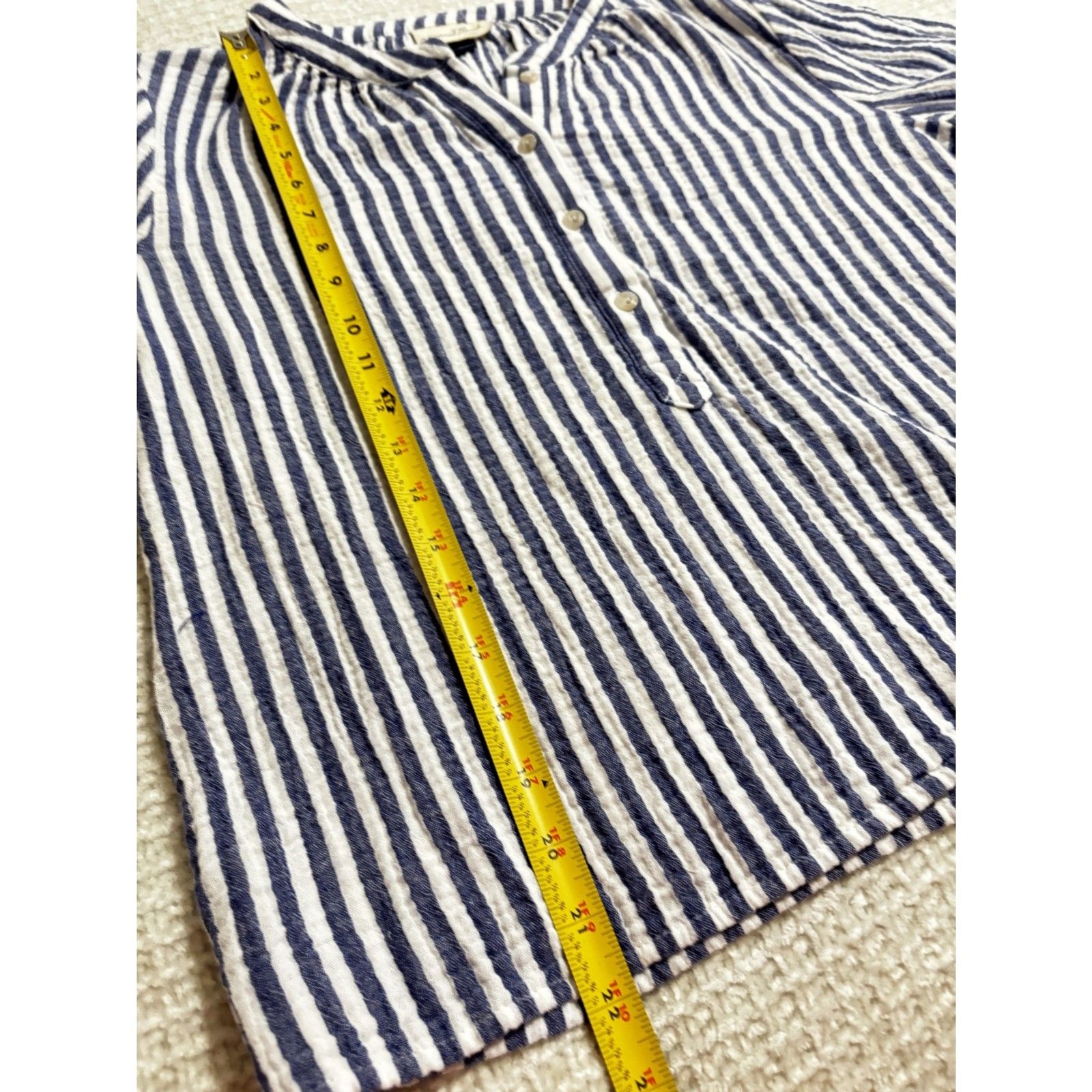Universal Thread Striped Cotton Blouse M Blue Whi… - image 4