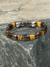Copper Magnetic Hematite Therapy Bracelet Anklet 2 Row w Brown Tigers Eye