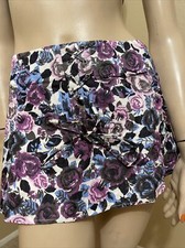 Women  s White Floral Denim Cotton Casual Summer Mini Laced Zipper Size M Skirt