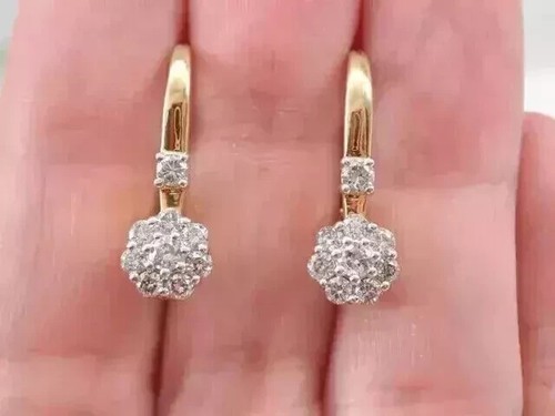 1.50Ct Round Cut Lab Created Diamond Drop/Dangle Earring 14K Yellow Gold Plated - Picture 4 of 9