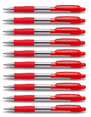 10 x Kugelschreiber Pilot Super Grip Druckkugelschreiber dokumentenecht rot M
