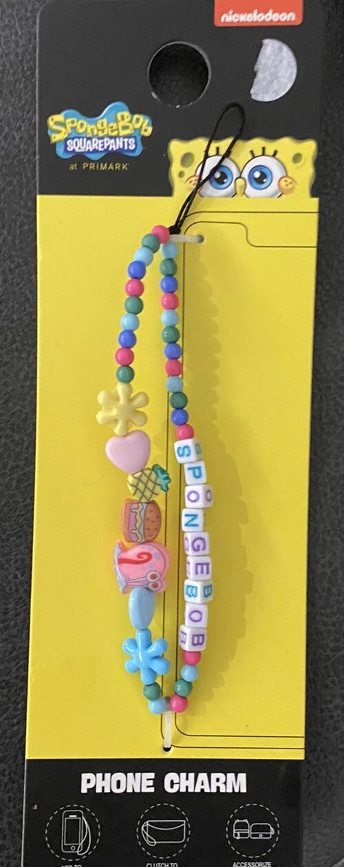 Nickelodeon SpongeBob Phone Charm Wrist Strap Beaded Keyring Bag New