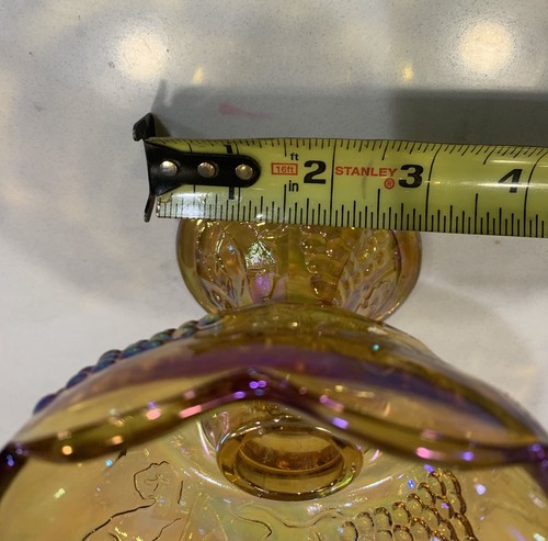 Vintage Carnival Glass Pedestal Candle Holder Iredescent Marigold Amber/Gold - Picture 9 of 9