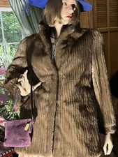 Sale! New York Design Striped & Belted Mink Coat Fur Jacket Beautiful Size M/l