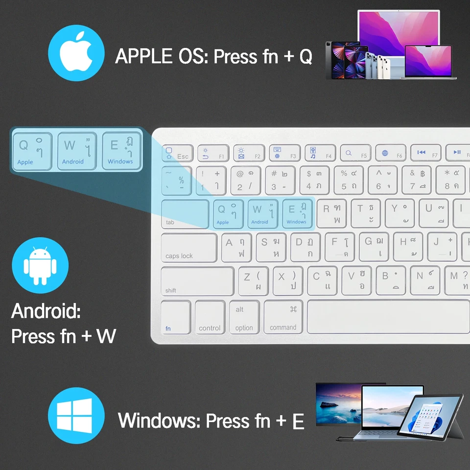 Thai Language Ultra-Thin Bluetooth Keyboard Silent for Multi-Device - Image 3 of 4