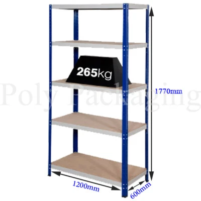 1770x1200x600mm Heavy Duty Industrial Shelving 265kg Load Any Qty