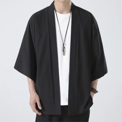 Men Cloak Kimono Black Coat White Cloak Beach Shirt Men Unisex
