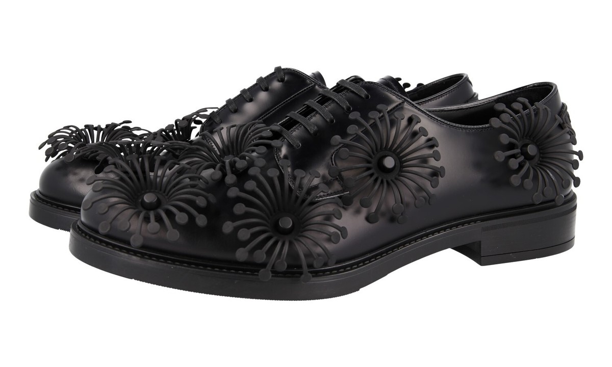 PRADA DERBY FLORAL AVATAR LACE-UP SHOES 2EG398 BLACK LEATHER PRADA DERBY FLORAL AVATAR LACE-UP SHOES 2EG398 BLACK LEATHER