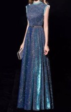 Women Slim Fit  Sleeveless Sequins Cocktail Party Evening host Long Dress