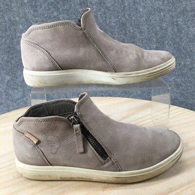 Ecco Shoes Womens 37 High Top Sneakers Beige Leather Round Toe Zip Up Casual