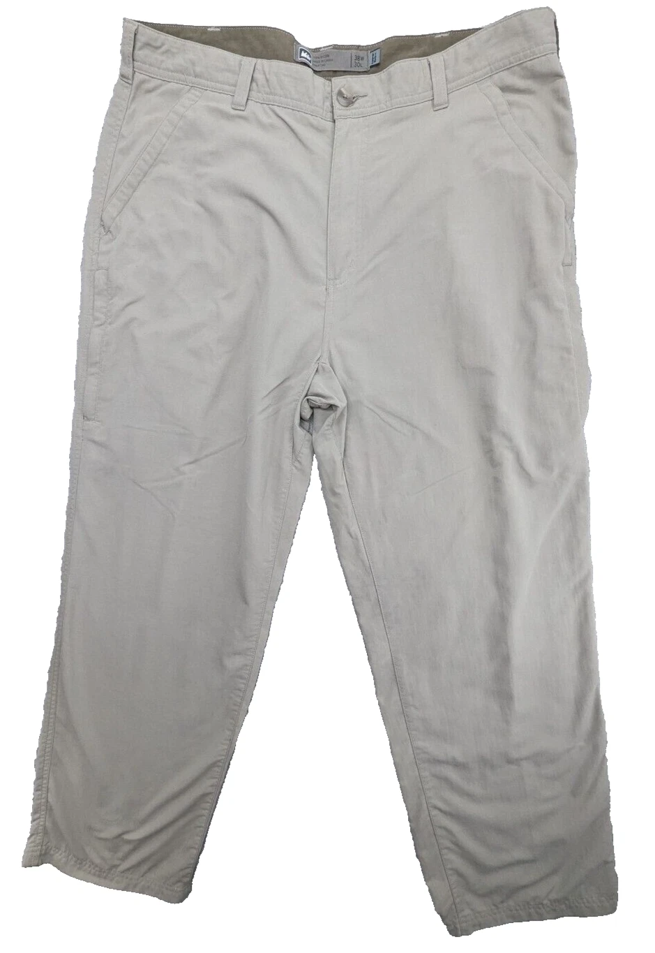REI Hiking Pants Men's 38W 30L Beige Packable Wicking Outdoors Logo 38x30