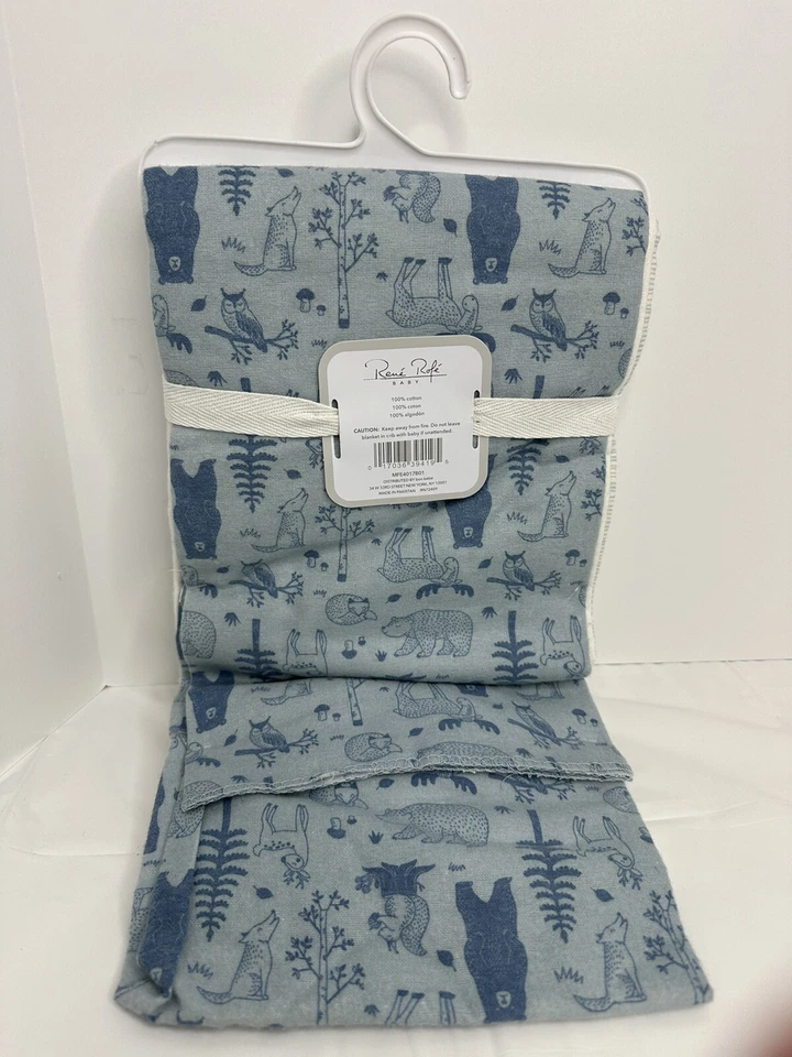 Rene Rofe Baby Boy 7 Baby Blankets Blue White Outdoorsy 100% Cotton New - Изображение 2 из 4