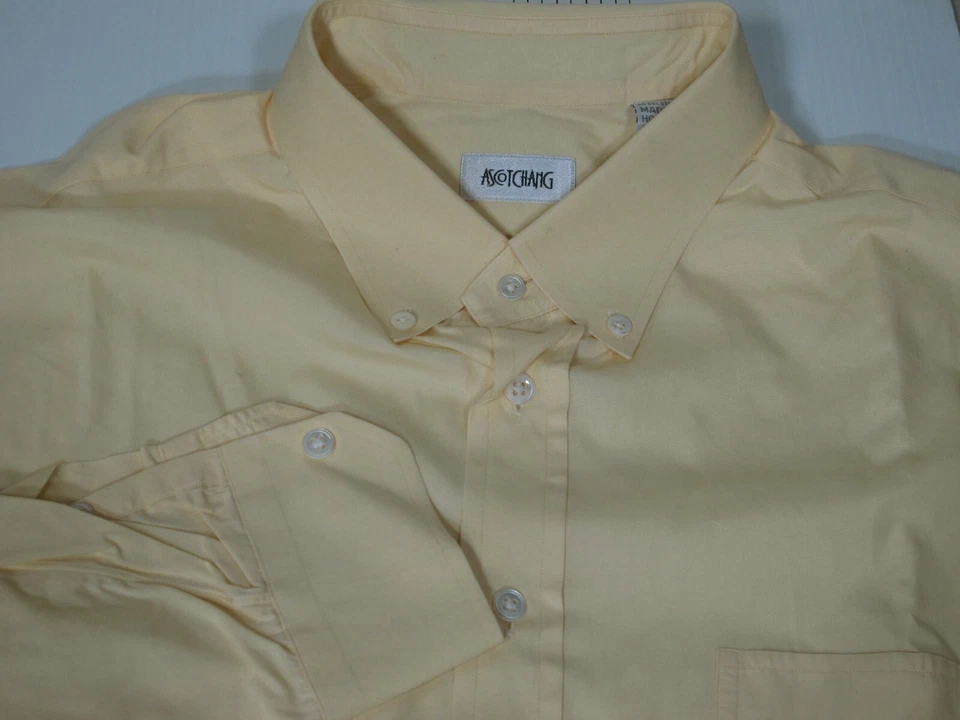 Ascot Chang Oxford Dress Shirt Yellow Cotton 17 x 33 Pearl Buttons - Image 2 of 4
