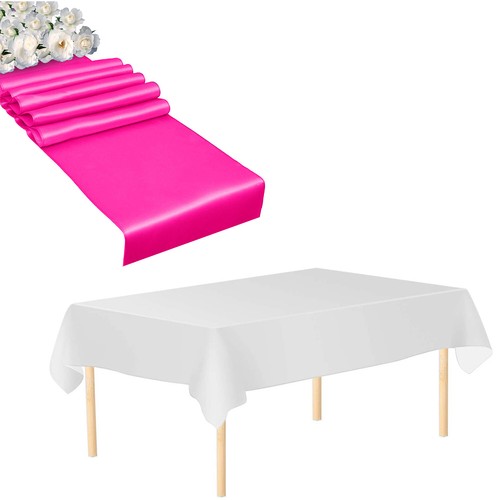 Corredor de mesa satinado con mantel de plástico negro/blanco decoración de mesa de fiesta - Imagen 30 de 133