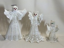 Vintage Hand Crochet Starched White Lace Angel Christmas Ornaments Lot 9  8  6  