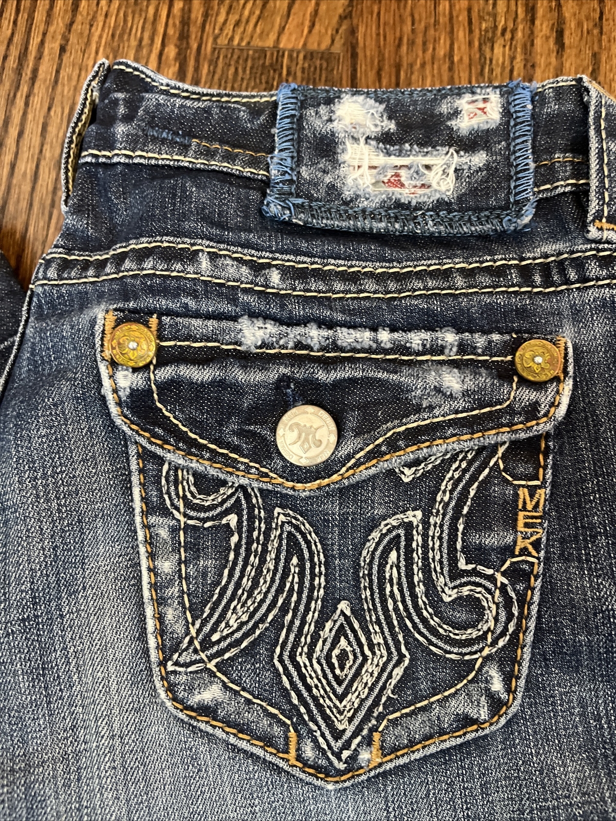MEK Denim OAXACA Bootcut Distressed Blue Jeans Women’s Sz 27/30.5 - View 2
