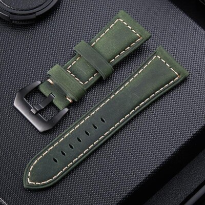 High Quality Brushed Genuine Leather Watch Bands Mens Rugged Strap 20/22/24/26mm
