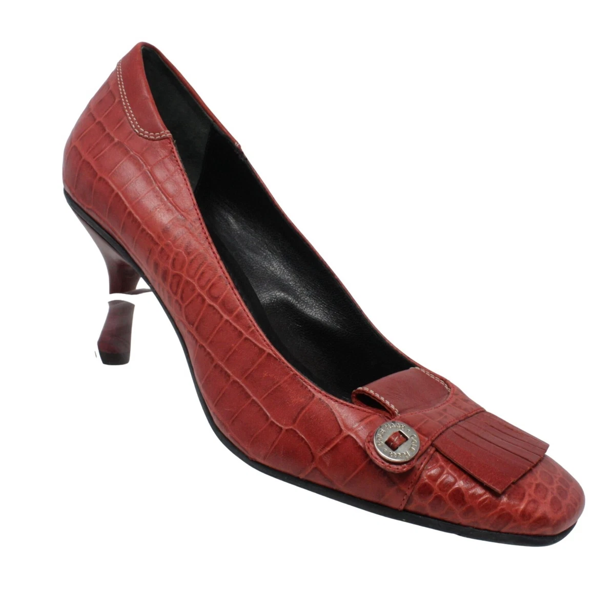 Cole Haan Womens Size 7.5B Audrey Red Faux Croc Print Slip On Square Toe Heels
